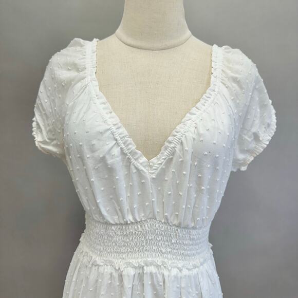 Betsey Johnson Cotton Clip Dot Sweetheart Smocked Midi Dress Size Medium Cottage - Picture 7 of 15